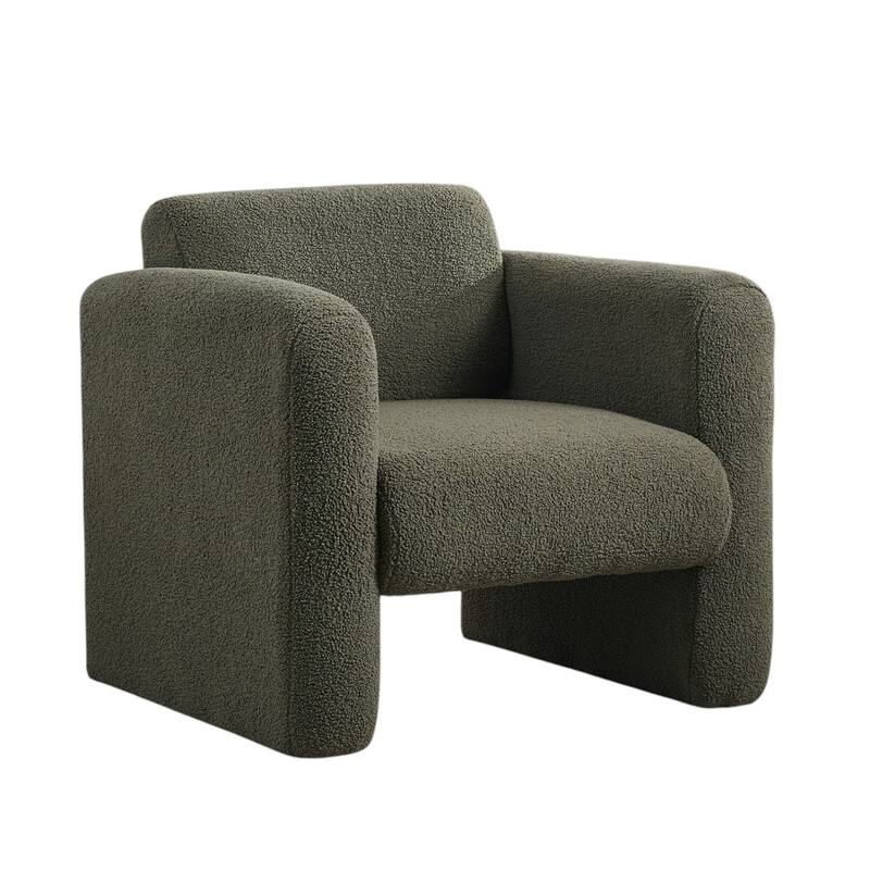 HomeRoots 31" Olive Green Boucle Upholstered Arm Chair And Toss Pillow - 30.70 in. x 30.90 in. x 33.50 in.