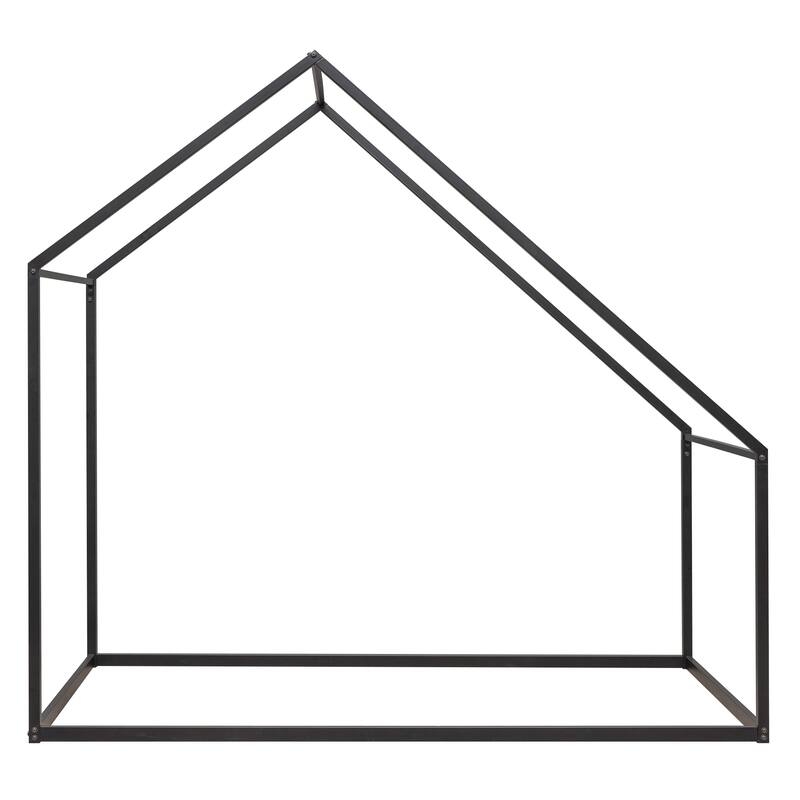 Metal House Bed for Kids Open Design, Roof Canopy, Twin Size