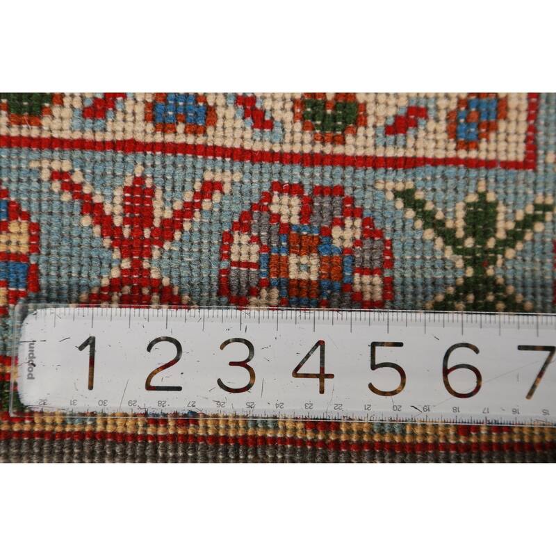 Gray Blue Geometric Kazak Oriental Foyer Rug Hand-Knotted Wool Carpet - 2'0"x 3'0"