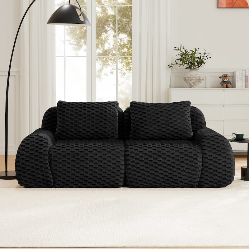 Anmytek 82 Inch Modern Modular Sectional Sofa No Assembly Flannelette Fabric Oversized Deep Seat 2 Seater Black Cloud Couch