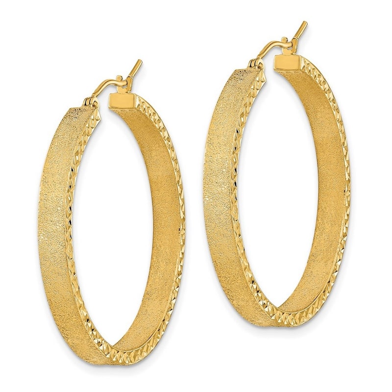 Curata 14k Yellow Gold Satin and Textured Edge Hoop Earrings 35.97x4mm