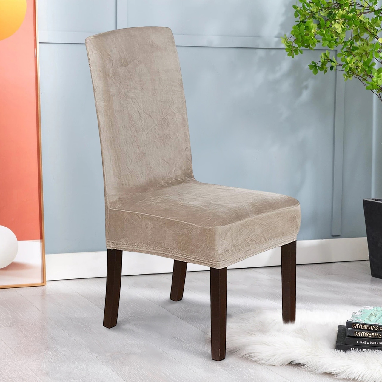 Enova Home Soft Thick Solid Velvet Fabric Chair Covers for Dining