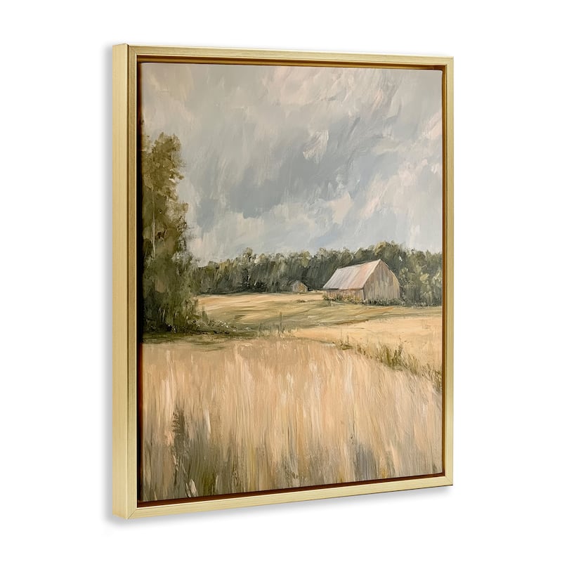Stupell Natural Farm's Wispy Grasses Framed Floater Canvas Wall Art Design By Petal Prints Design