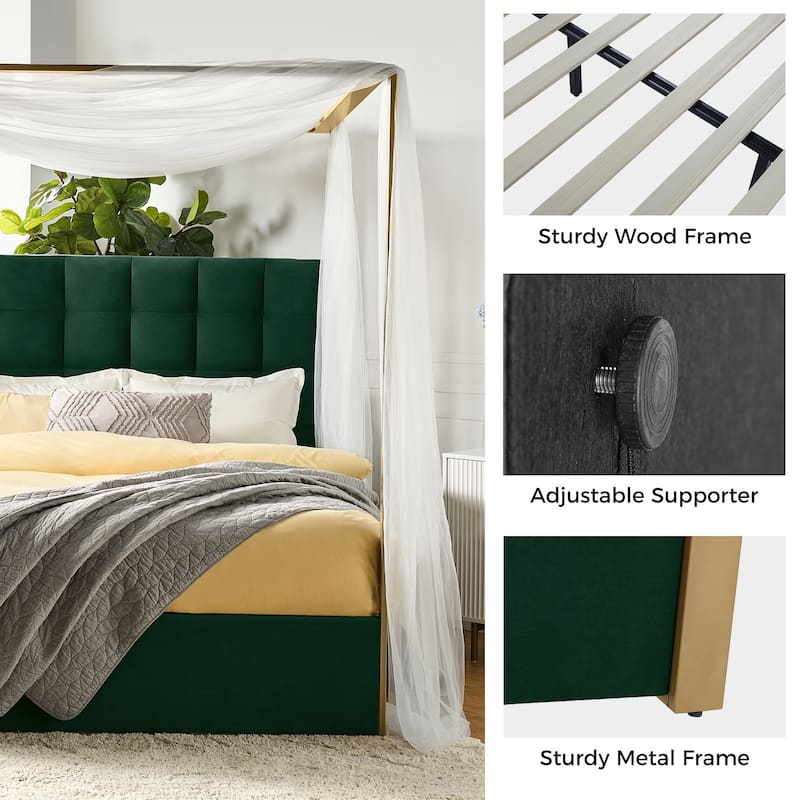 Milton Contemporary Upholstered Queen Size Canopy Bed by HULALA HOME