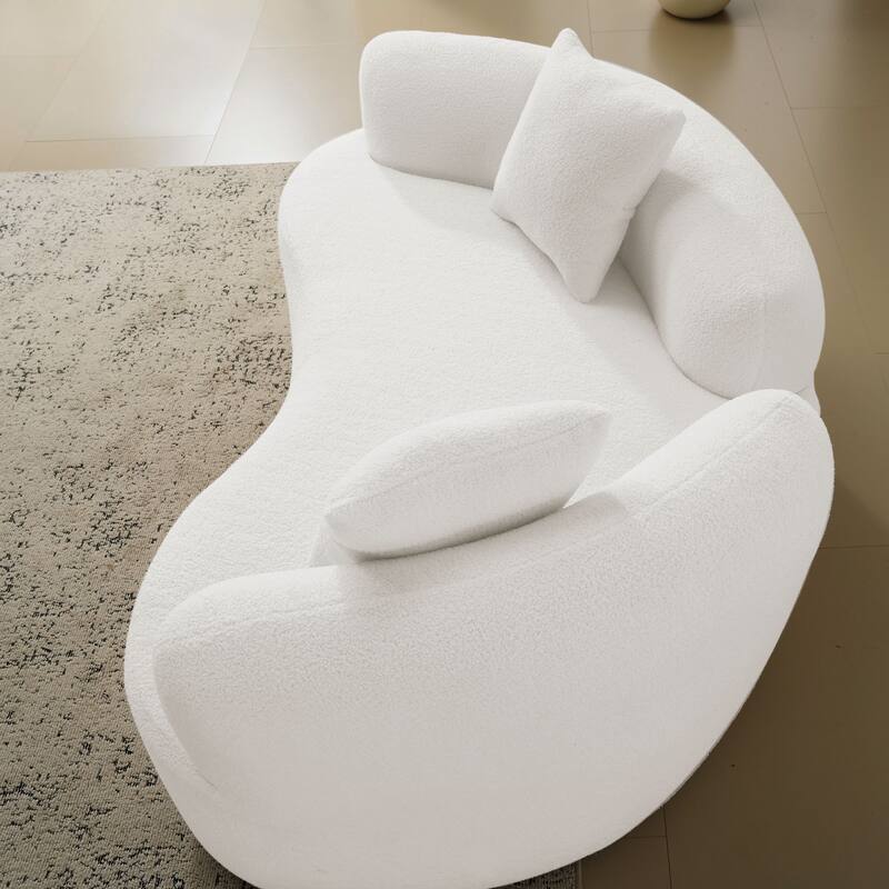 66.93 Inch Curved Loveseat, White Teddy Velvet, Foam+Spring, No-Assembly, 350 lbs Capacity