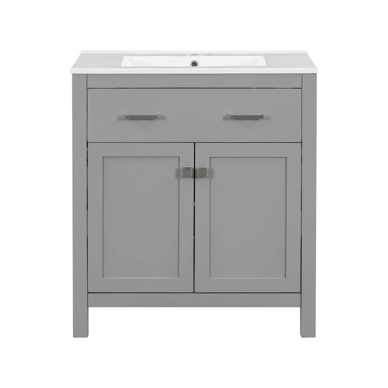 60" Bathroom Vanity Set with Double Vanities (Separate), Ceramic Sinks - Grey
