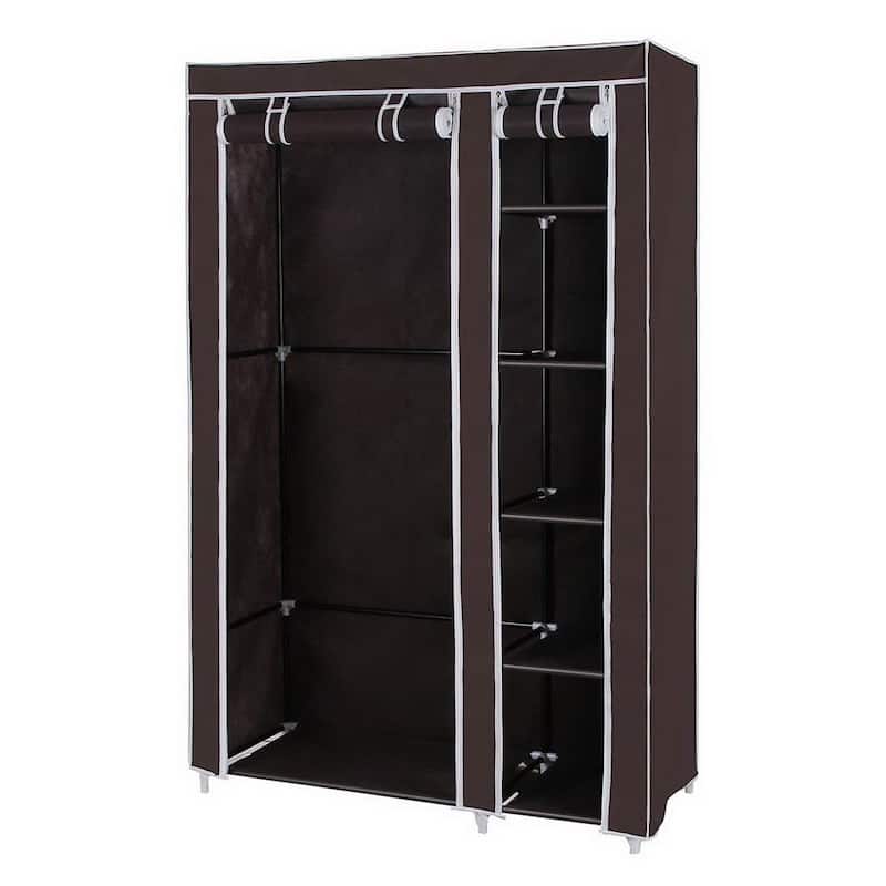 67" Portable Non-woven Fabric Clothes Organizer Closet Wardrobe with Hanging Rod - Brown