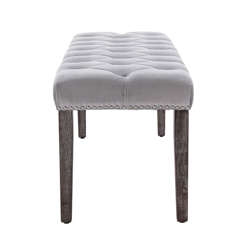 Light Grey Piano Bench Ottoman Leisure Bench with Wood Legs, Simple Window Bench Accent Bench Corridor Bench