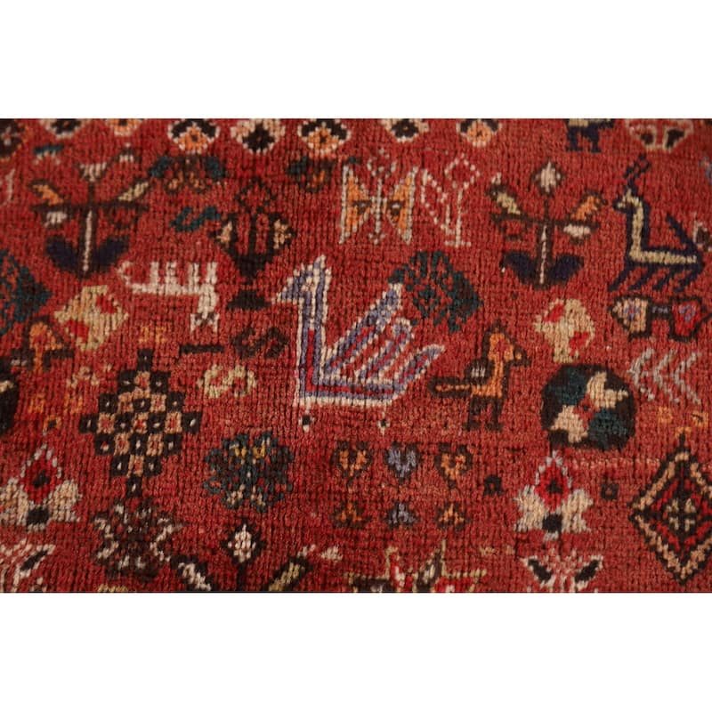 Hand Knotted Oriental 100% Wool Carpet Traditional Medallion Red Shiraz Area Rug - 9' 10'' X 6' 11''