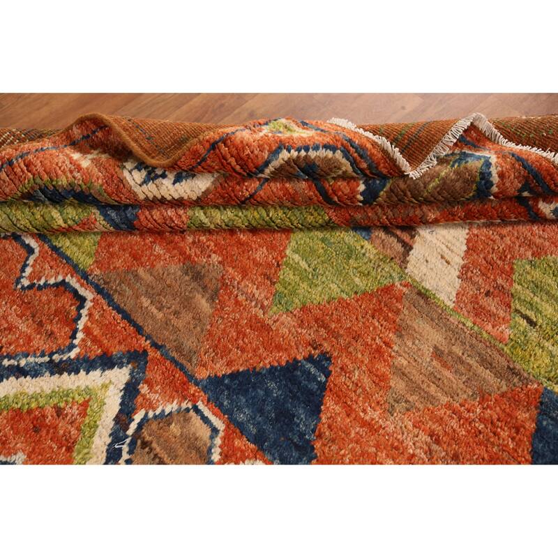 Orange Geometric Moroccan Large Rug Handmade Wool Carpet - 10'1" x 13'8"