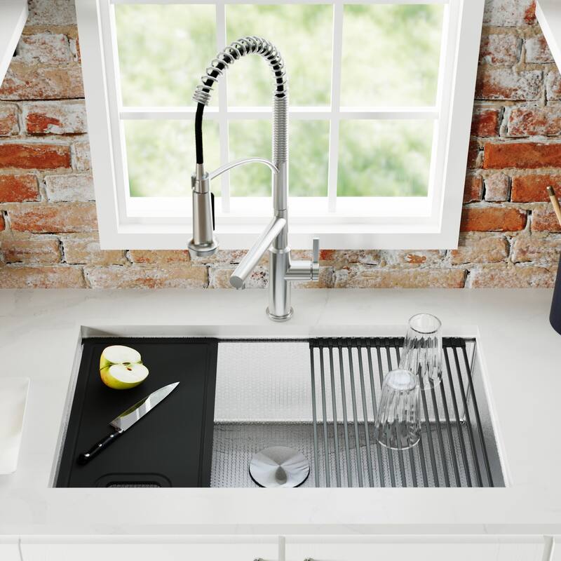 Matrix 32" Undermount Workstation 16 Gauge Single Bowl Stainless Steel Kitchen Sink with Accessories