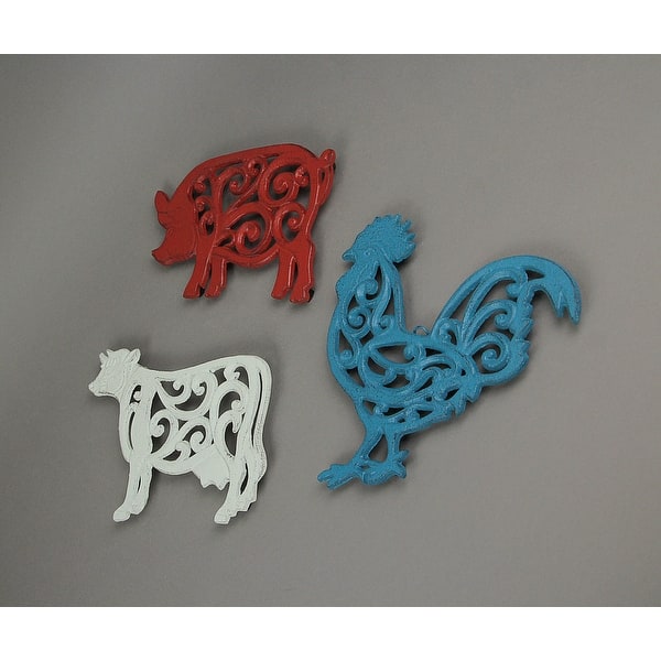 Set Of 3 Cast Iron Farm Animal Kitchen Trivets Wall Art Decor Rooster X X 9 inches - Overstock - 32004537 Set Of 3 Cast Iron Farm Animal Kitchen Trivets Wall Art Decor Rooster X X 9 inches - Overstock - 32004537