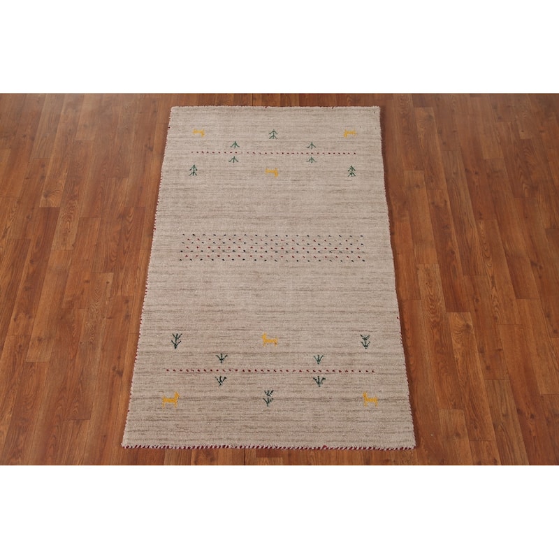 Gabbeh Accent Rug Hand-Knotted Oriental Wool Carpet - 3'0"x 4'10"