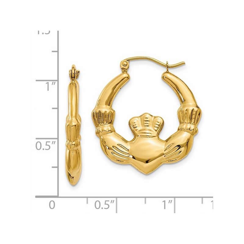 Curata 14k Yellow Gold Polished Claddagh Hoop Earrings (27mm)