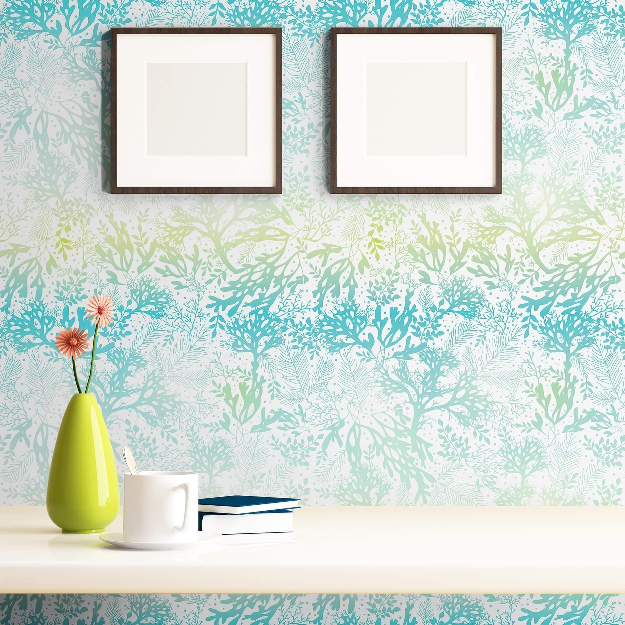 teal and white wallpaper