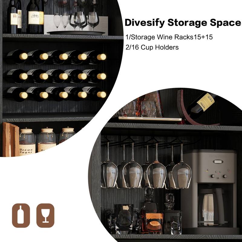 71"Farmhouse Arched Wine Bar Cabinet, Arch Cabinets &Coffee Bar, Whiskey Station With Wine Rack And Wine Glass Holder