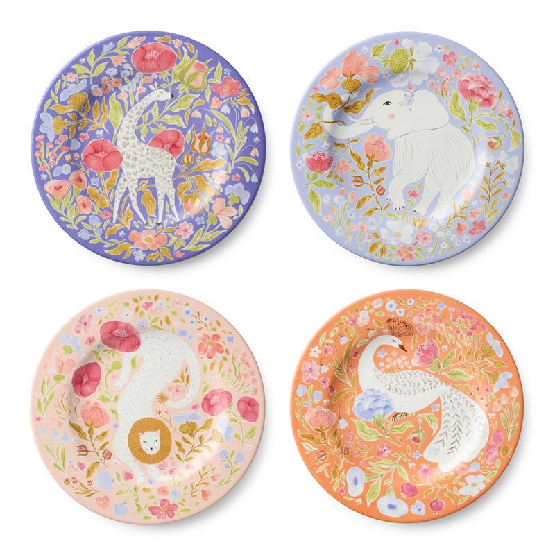 Certified International Menagerie 9" Salad/Dessert Plates, Set of 4 Assorted Designs - 9.00"L x 9.00"W x 1.00"H