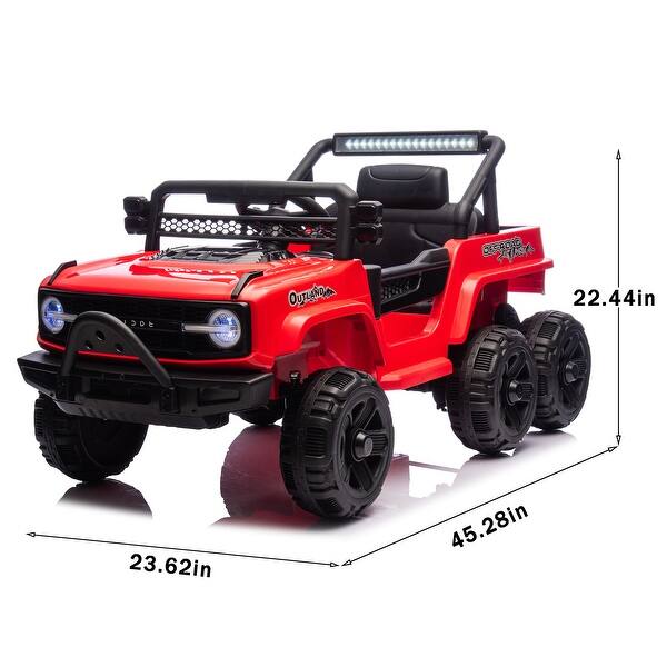 dimension image slide 3 of 4, 12V Kids Electric Ride-On Car with truck car Remote Control, 4 Motors, Bluetooth, LED& Power Display - Battery Powered Vehicle