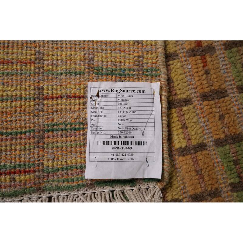 All-Over Checkered Moroccan Large Area Rug Hand-Knotted Wool Carpet - 9'10"x 14'4"