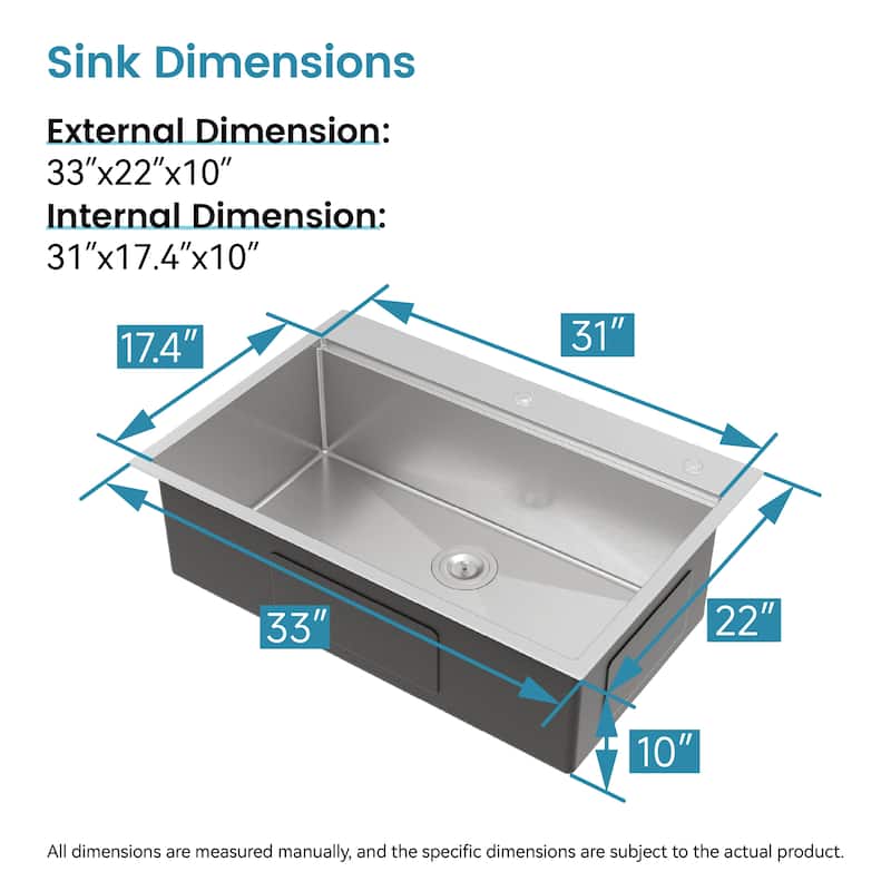 Kitchen Sink,Single Bowl, Overmount Handmade Sink in Brushed, with Cutting Board, Colander
