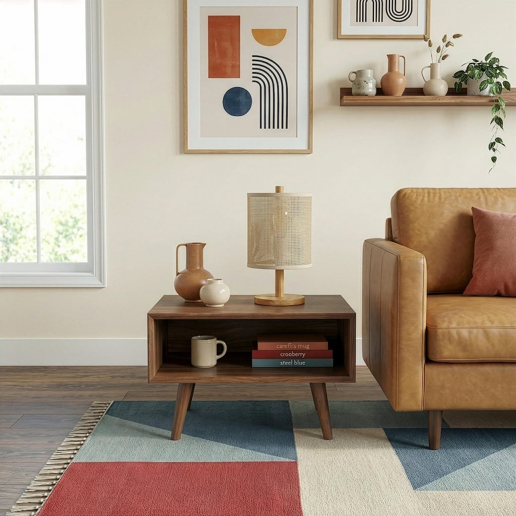 Lily Natural Woven Table Lamp with Wooden Base