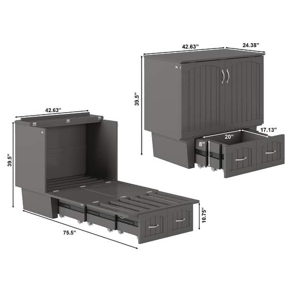 dimension image slide 6 of 10, Nantucket Murphy Bed Chest with Mattress and Built-in Charging Station