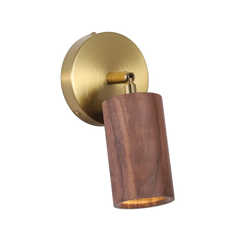 Modern Cylinder Wood Grain Dual-Mount Adjustable Wall Sconce - 4.7in