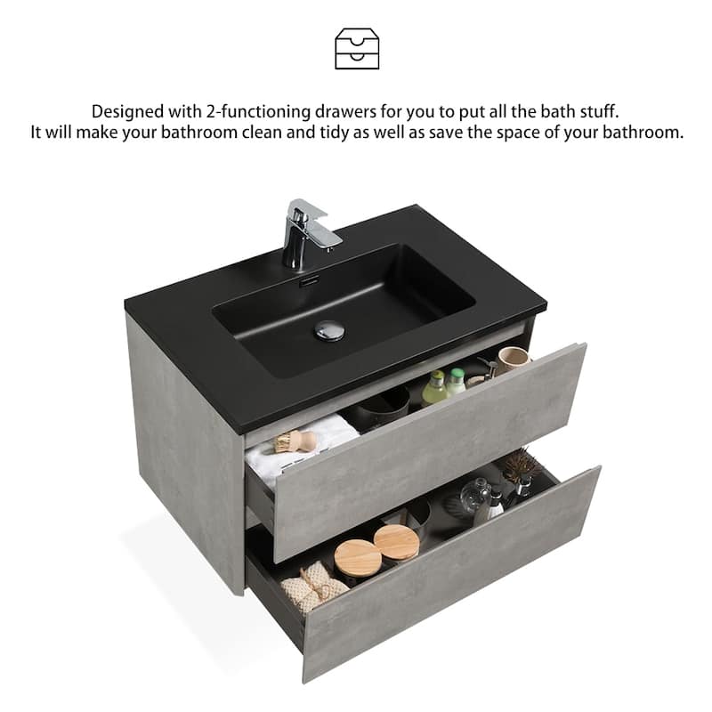Bathroom Vanity in Cement Grey with Integrated Quartz Sand Top