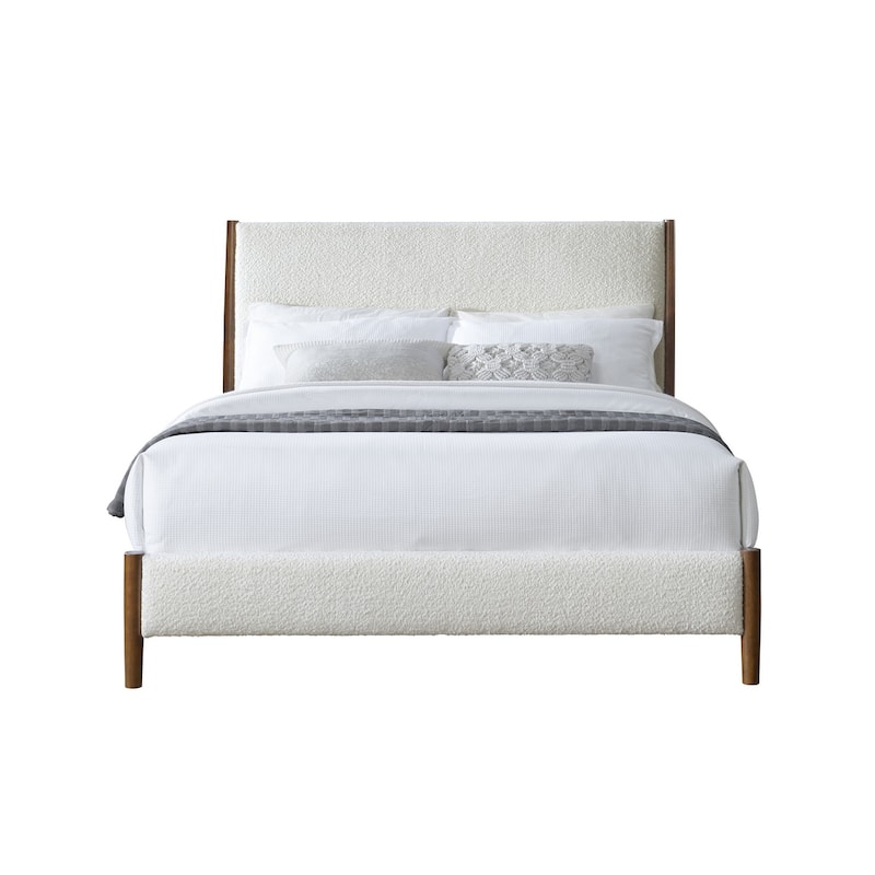 Callan Cream Boucle Upholstered Queen Platform Bed Frame