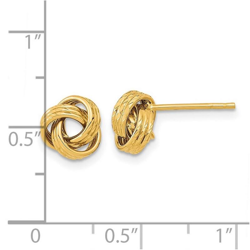 Curata 14k Yellow Gold 8.5mm Textured Love Knot Post Earrings