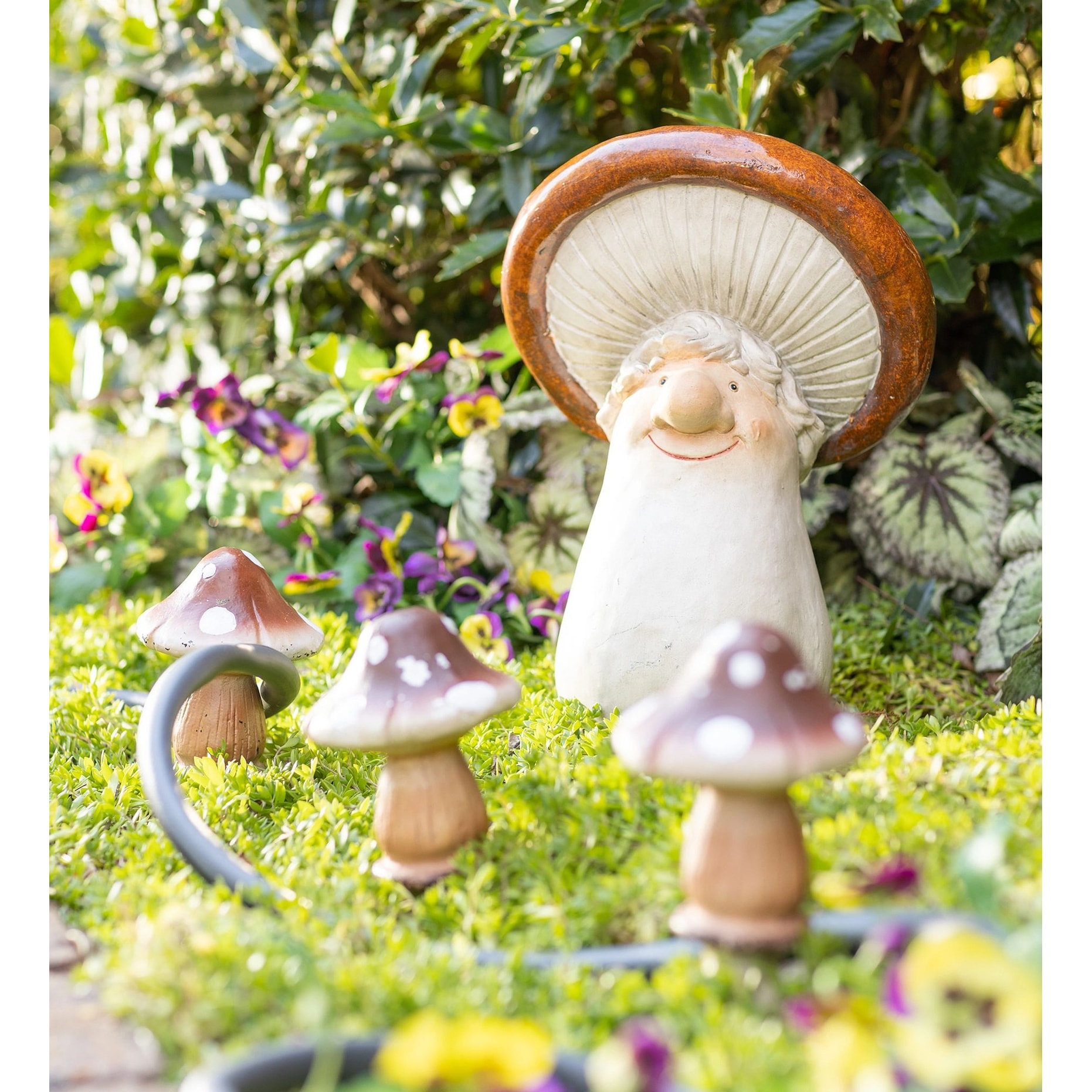 16 in. Ceramic Mushroom Man Garden Statue