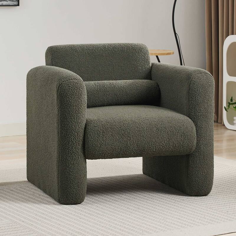 Modern Accent Arm Chair with Back and Pillow - Seaweed Green