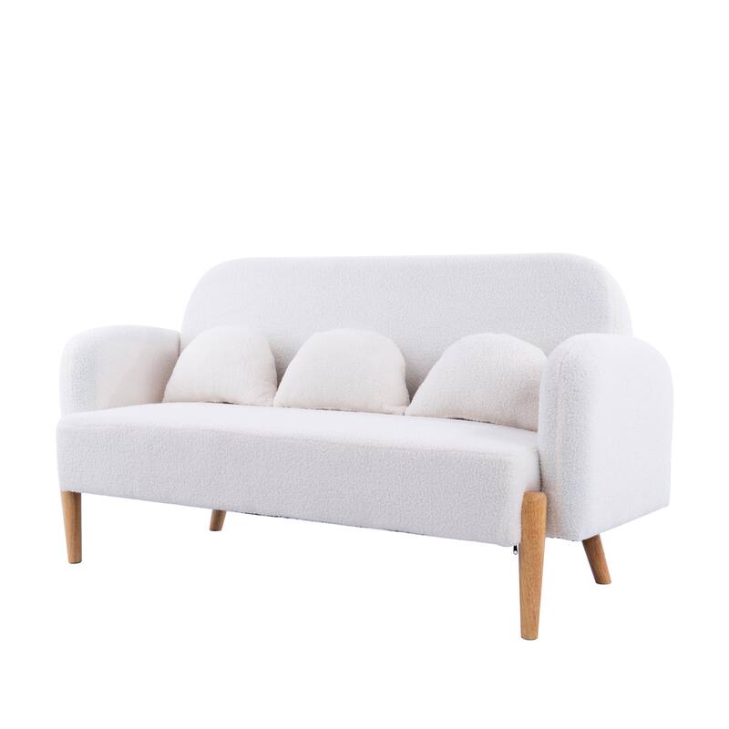 Modern Teddy Fabric Loveseat Sofa Accent Sofa With Wood Frame Upholstered Couch And 2 Cushions For Living Room%2c Bedroom