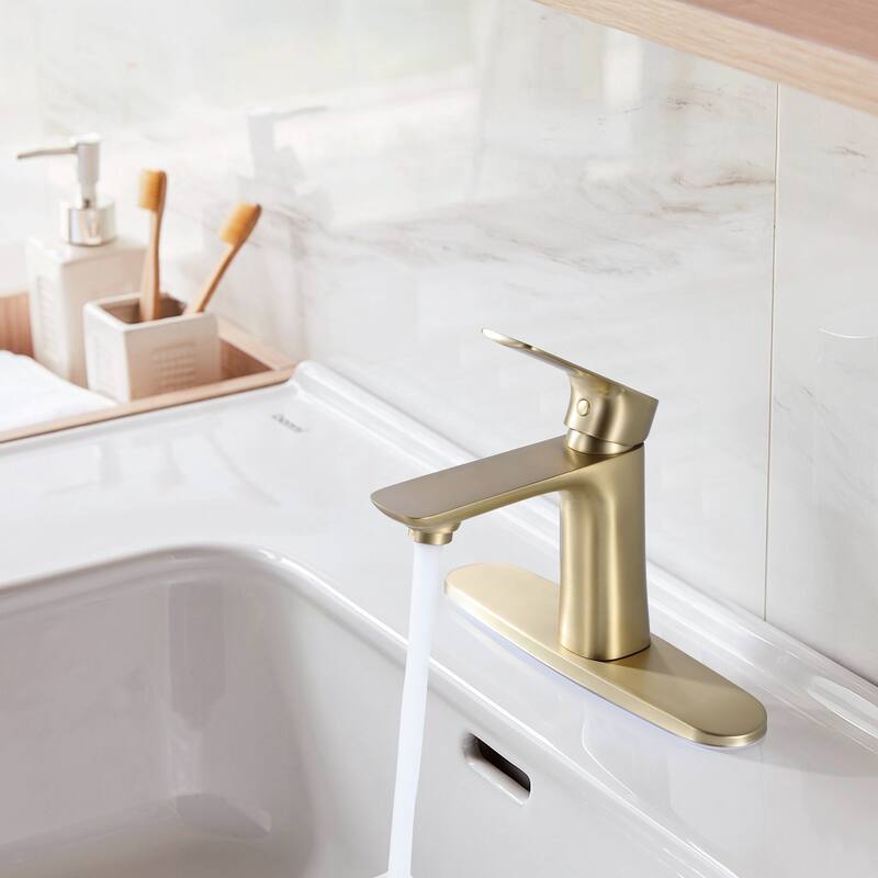 Black/Gold Single Handle Bathroom Sink Faucet Single Hole with Deck Plate