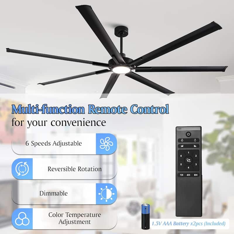 Ceiling Fan Industrial 100" Modern Black 7-Blade LED Light