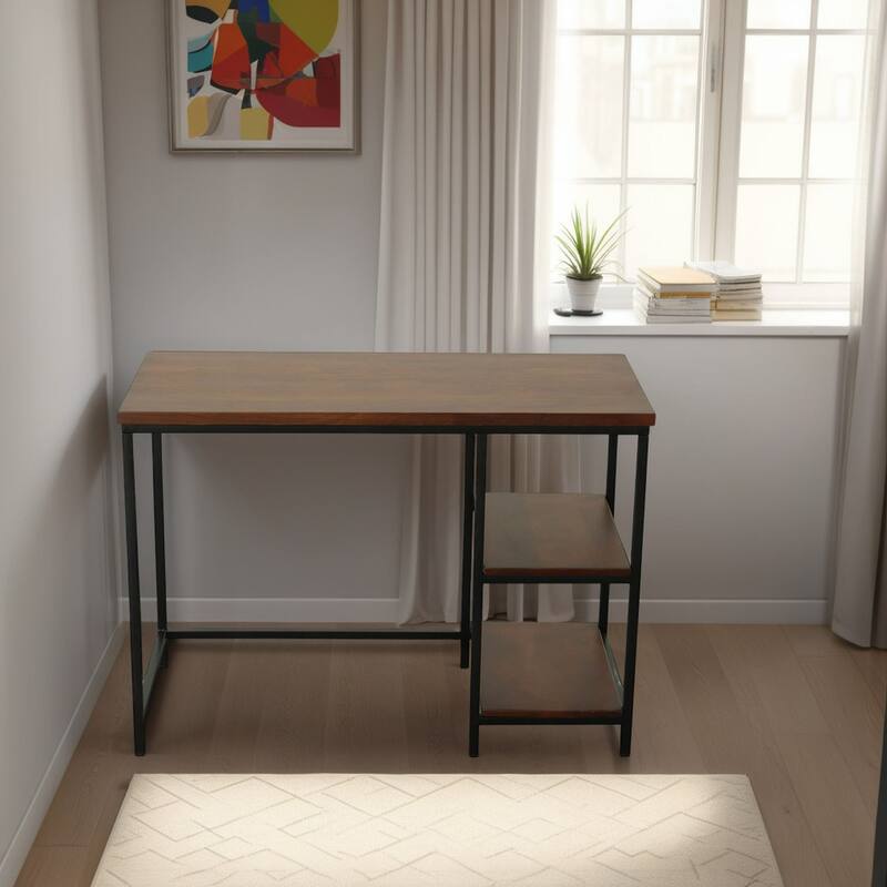 Wooden Desk with 2 Open Shelves - 42" - Brown and Black