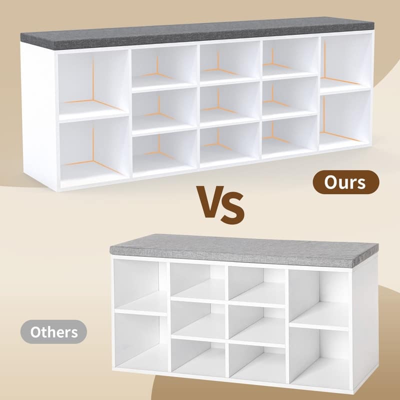 13 Pair Shoe Storage Bench with Adjustable Shelves for Entryway