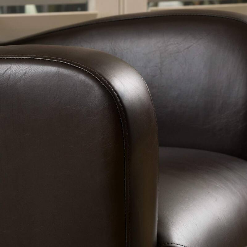 Roomfitters Wingback Swivel Club Chair, Modern Faux Leather Accent Armchair with Curved Back for Living Room Comfort, Brown