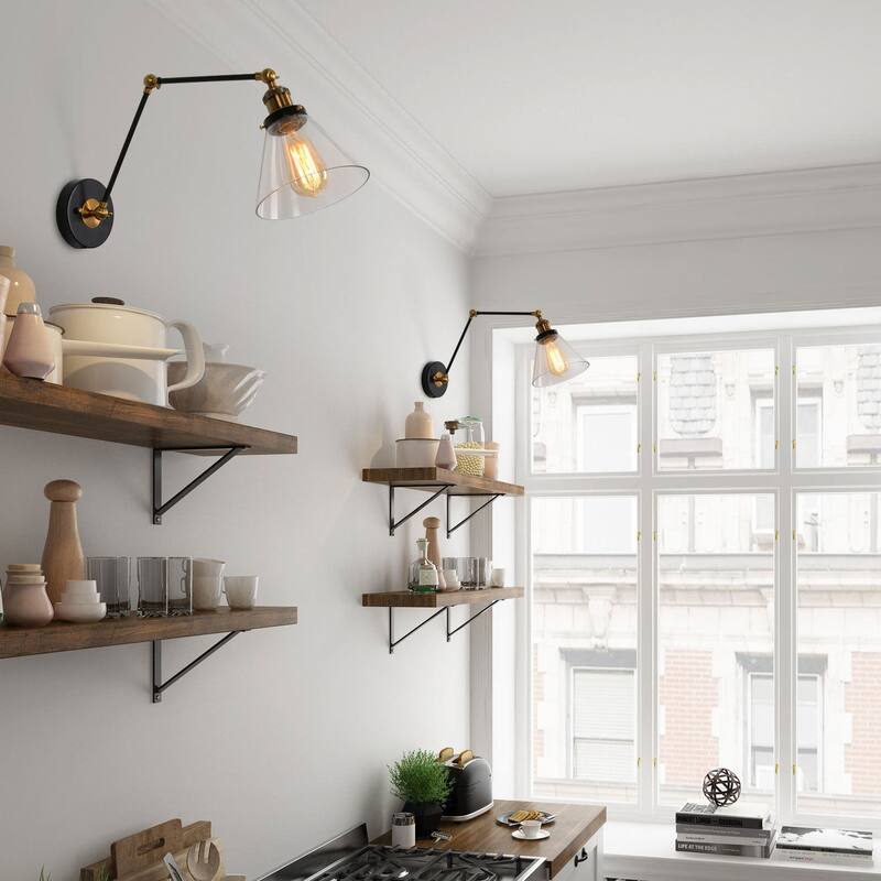 Modern Farmhouse Swing Arm Lights Plug-in Adjustable Glass Wall Sconce - 20" x 7.25 "x 14"