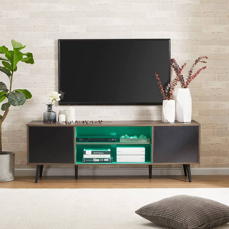 WAMPAT Black/ Brown Mid-century Modern TV Stand - 59"colorfullight - Brown