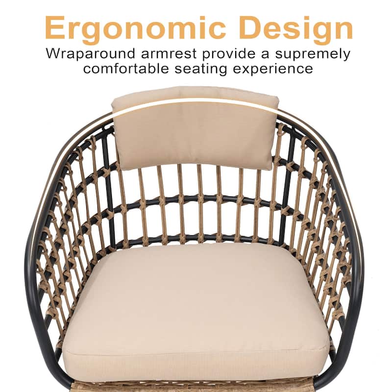 Outdoor Wicker Chairs Patio Dining Chairs Cushioned PE Rattan Seating Set