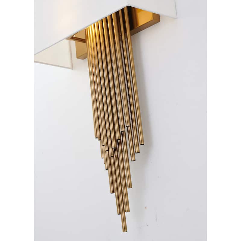 2 Light Antique Brass Rod Wall Sconce With Shade