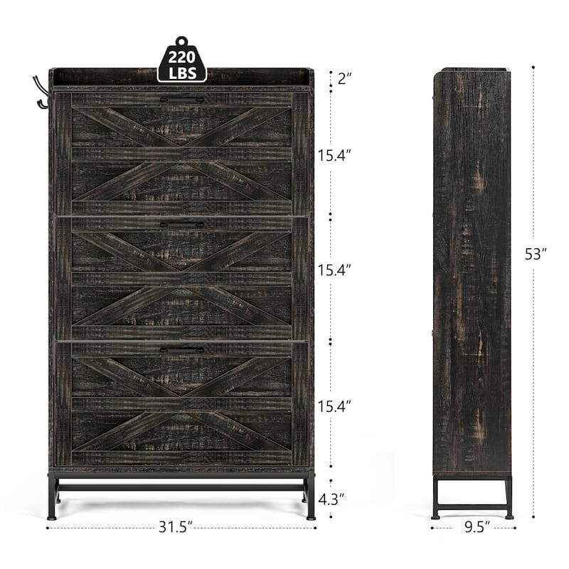 Shoe Cabinet, Entry Home Shoe Cabinet, Entrance Balcony Storage Cabinet, Large Capacity Shoe Rack - No Drawers - Gray+Charcoal