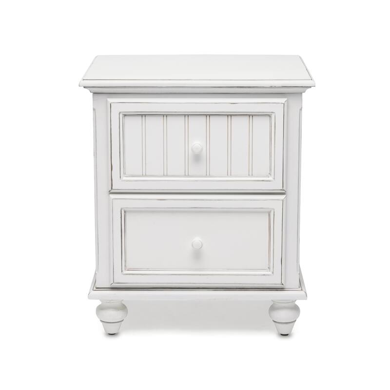 HomeRoots 28" White Solid Wood Distressed Two Drawer Nightstand With USB Port