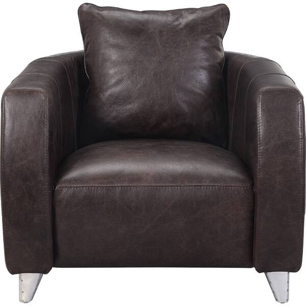 Top Grain Leather Accent Chair in Distress Chocolate and Aluminum Bed Bath & Beyond 36764511