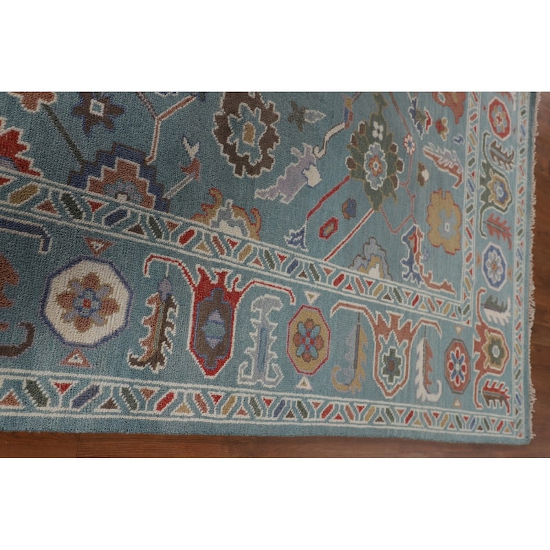 Floral Blue Oushak Oriental Area Rug Hand-Knotted Wool Carpet - 8'1"x 9'11"