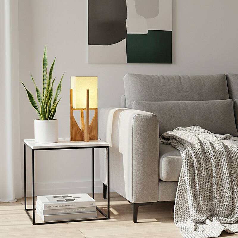 Solid Wood Modern Floor Lamp with Fabric Shade
