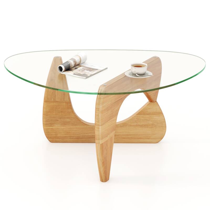 Gymax Triangle Coffee Table w/ Tempered Glass Top & Adjustable Rubber