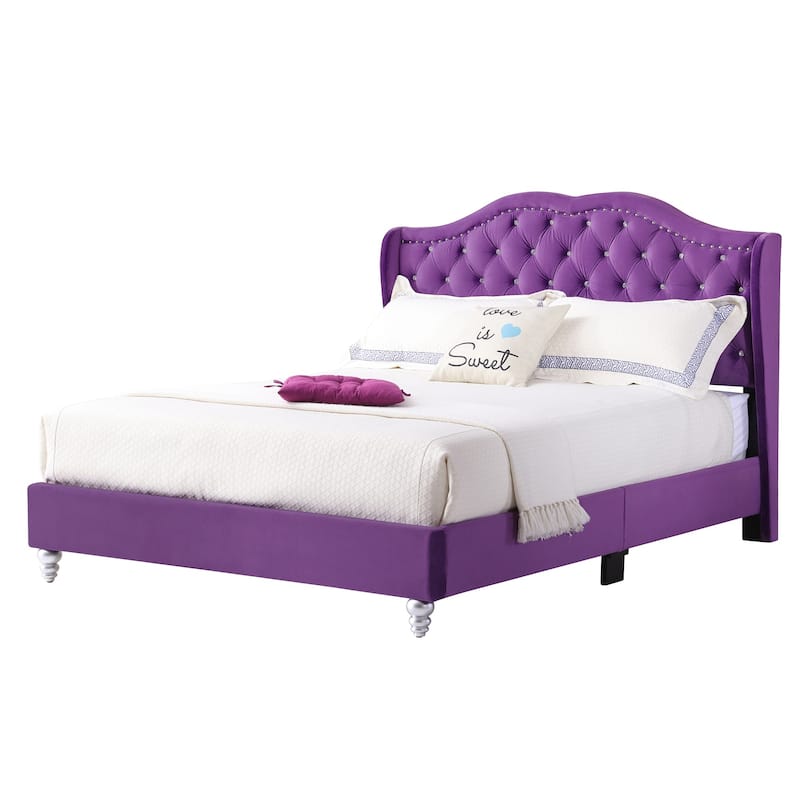 Upholstered Jewel Tufted Panel Full Bed - 80" - Purple