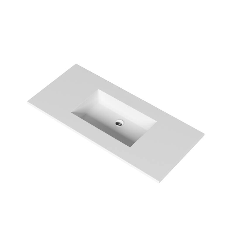 Serenity Solid-Surface Bathroom Vanity Top with Sink - 48" No Faucet Hole - White